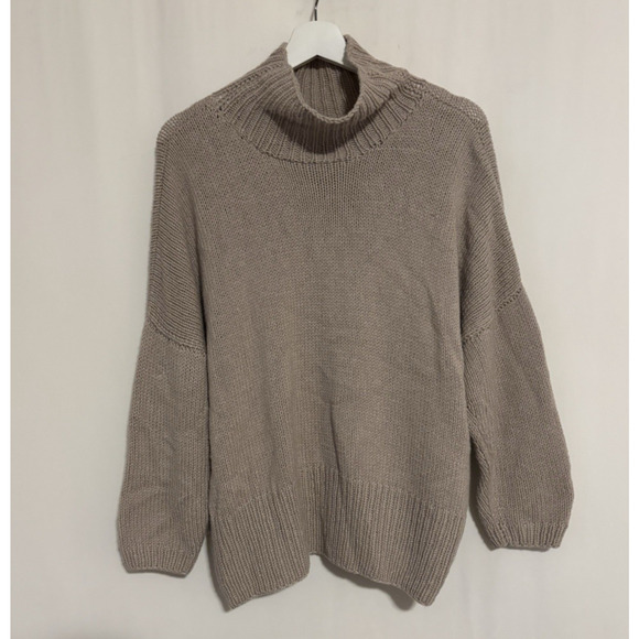 Hania New York Sweater Medium Cashmere Silk Tan Beige Mock Neck Handknitted